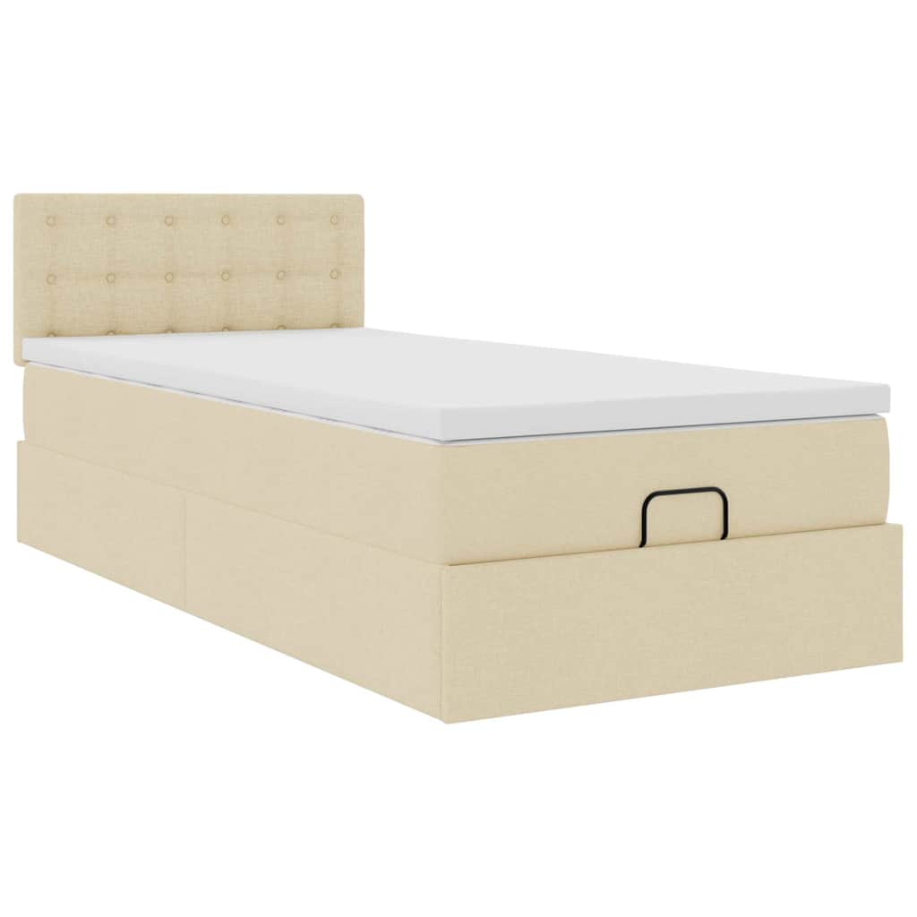 vidaXL Lit ottoman avec matelas et LED Crème 90x200 cm Tissu
