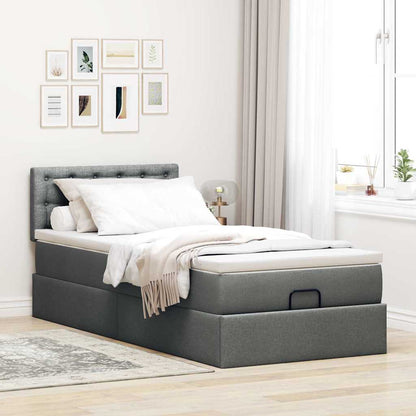 vidaXL Ottoman-Bett mit Matratze & LEDs Dunkelgrau 100x200 cm Stoff