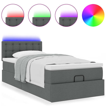 vidaXL Ottoman-Bett mit Matratze & LEDs Dunkelgrau 100x200 cm Stoff