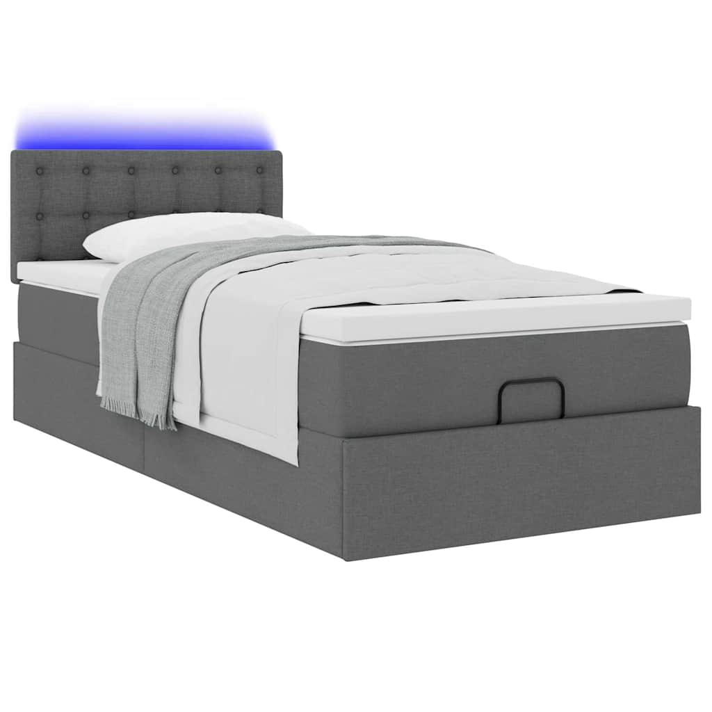 vidaXL Ottoman-Bett mit Matratze & LEDs Dunkelgrau 100x200 cm Stoff