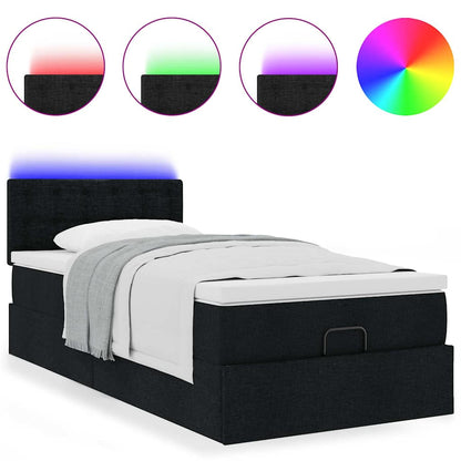 vidaXL Ottoman-Bett mit Matratze & LEDs Schwarz 100x200 cm Stoff