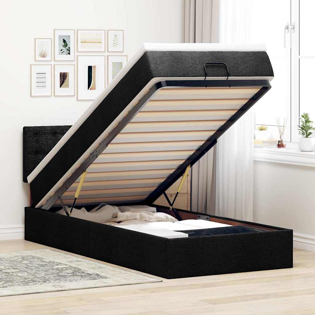 vidaXL Ottoman-Bett mit Matratze & LEDs Schwarz 100x200 cm Stoff