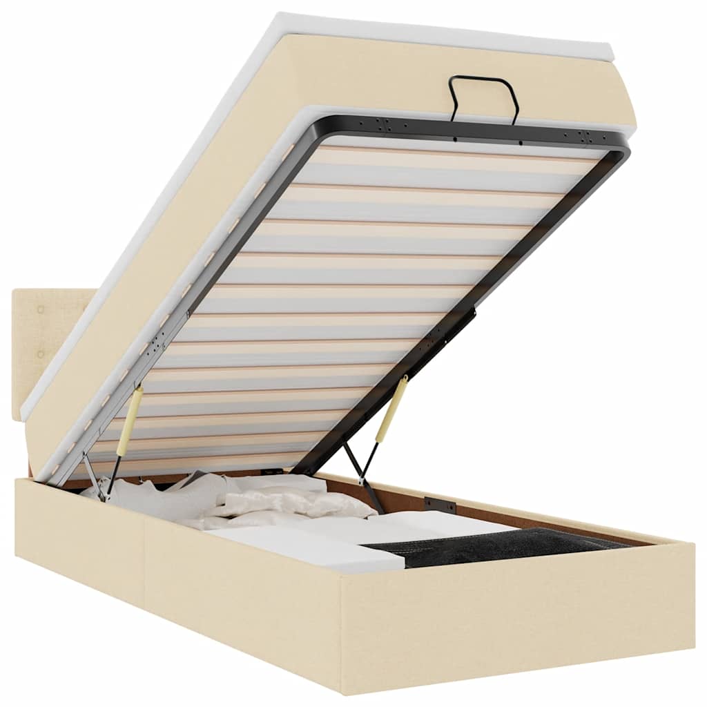 vidaXL Lit ottoman avec matelas et LED Crème 100x200 cm Tissu