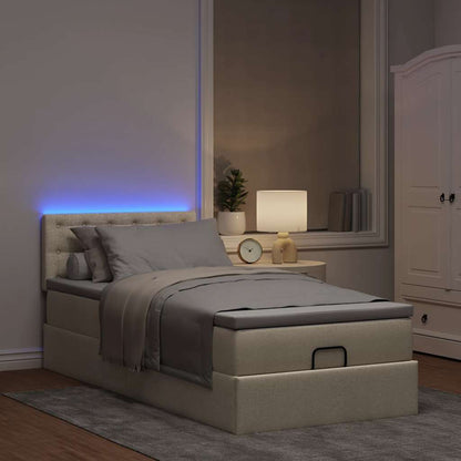 vidaXL Lit ottoman avec matelas et LED Crème 100x200 cm Tissu