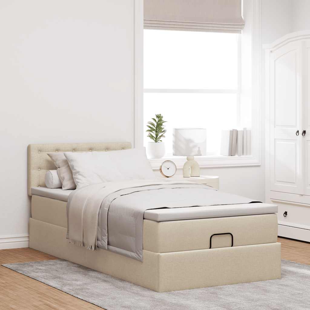 vidaXL Lit ottoman avec matelas et LED Crème 100x200 cm Tissu