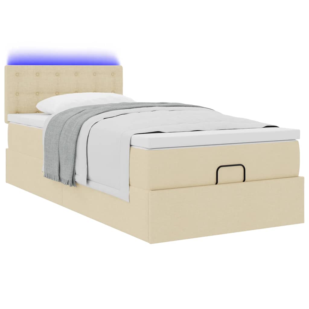 vidaXL Lit ottoman avec matelas et LED Crème 100x200 cm Tissu