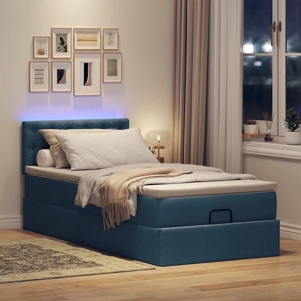vidaXL Ottomane Bett mit Matratze & LEDs Blau 100x200 cm Stoff