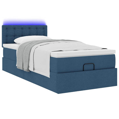 vidaXL Ottomane Bett mit Matratze & LEDs Blau 100x200 cm Stoff