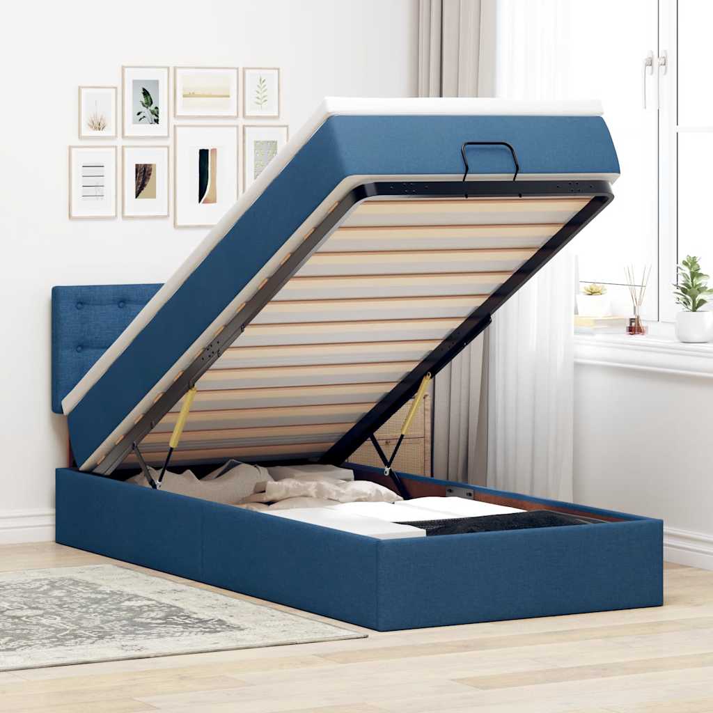 vidaXL Ottomane Bett mit Matratze & LEDs Blau 100x200 cm Stoff