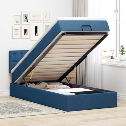 vidaXL Ottomane Bett mit Matratze & LEDs Blau 100x200 cm Stoff
