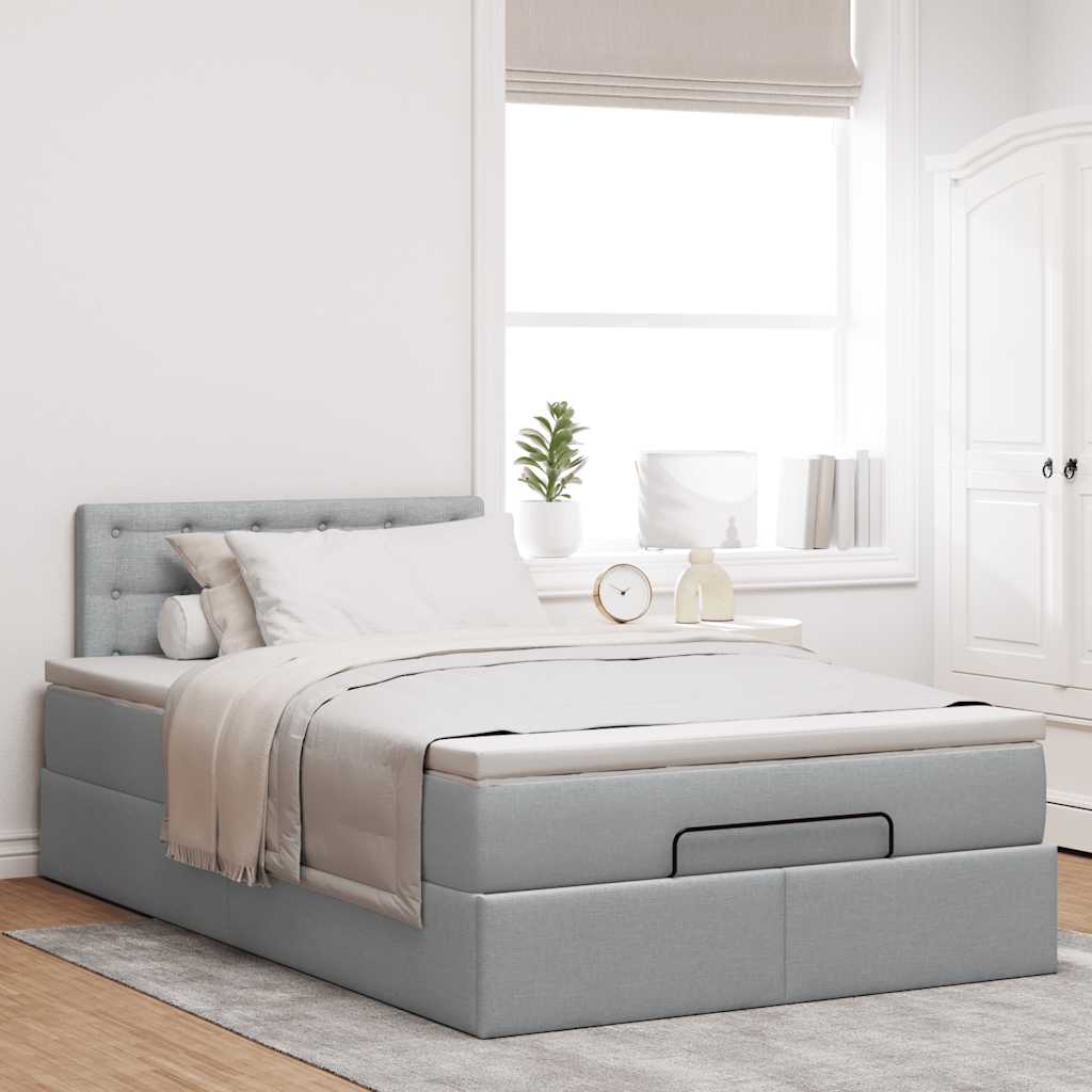 vidaXL Lit ottoman avec matelas et LED gris clair 120x190 cm tissu