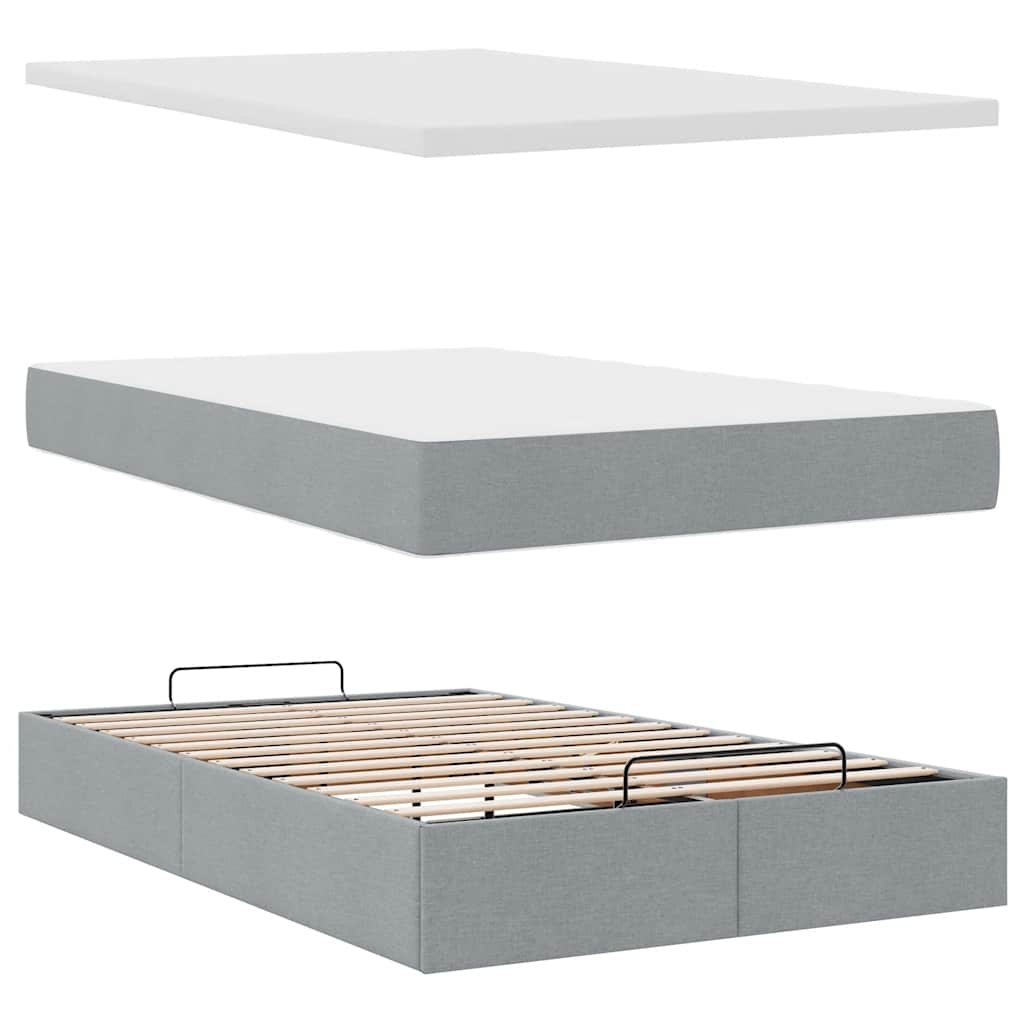 vidaXL Lit ottoman avec matelas et LED gris clair 120x190 cm tissu