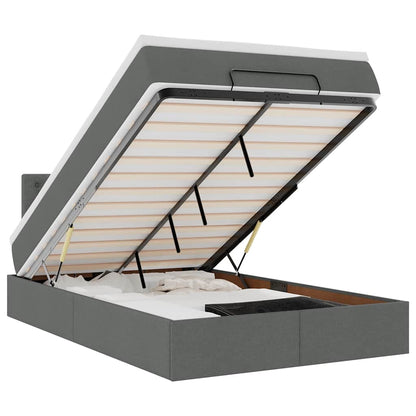 vidaXL Ottomane Bett mit Matratze & LEDs Dunkelgrau 120x190 cm Stoff