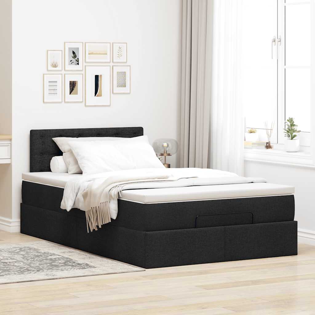 vidaXL Ottomane Bett mit Matratze & LEDs Schwarz 120x190 cm Stoff