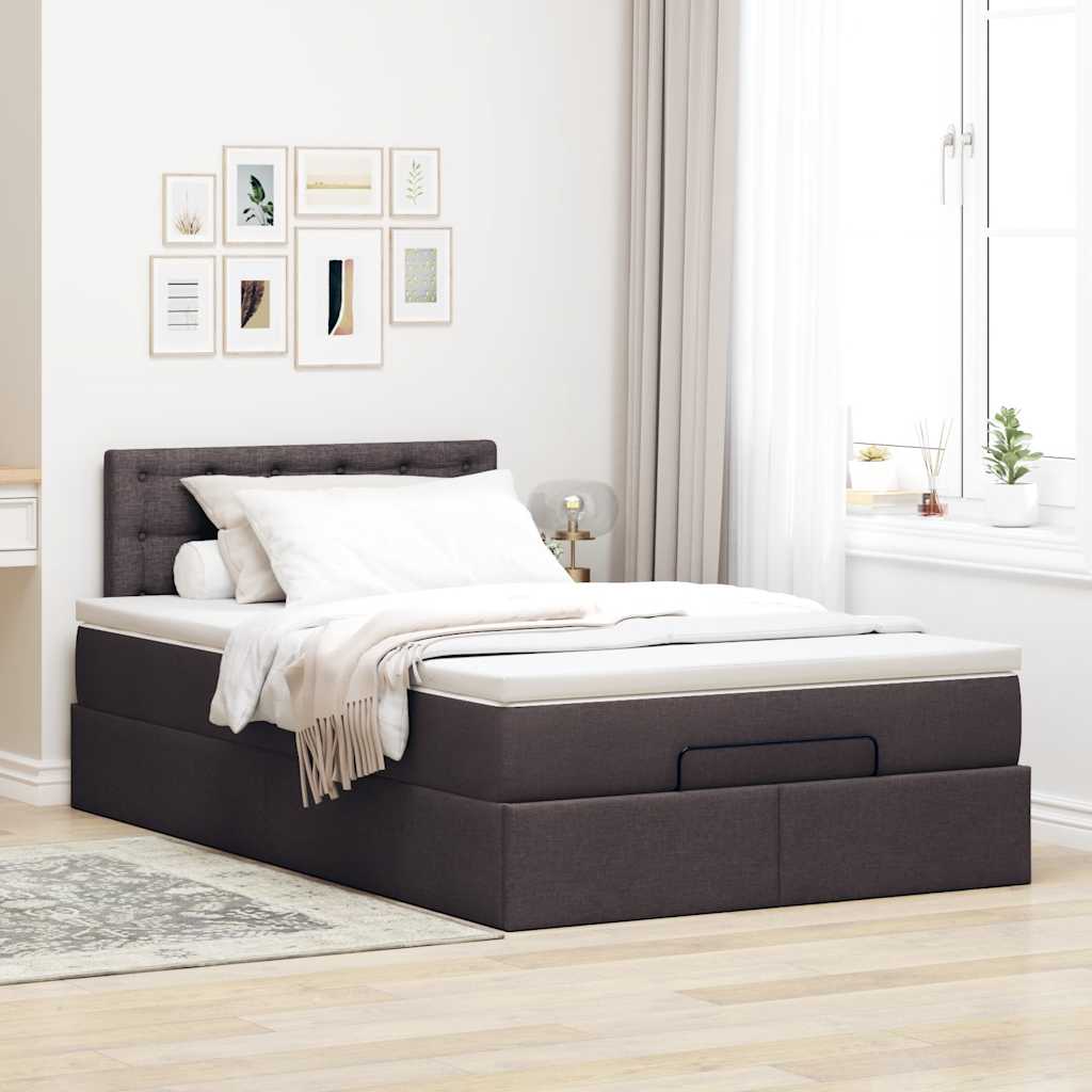 vidaXL Ottoman-Bett mit Matratze & LEDs Dunkelbraun 120x190 cm Stoff