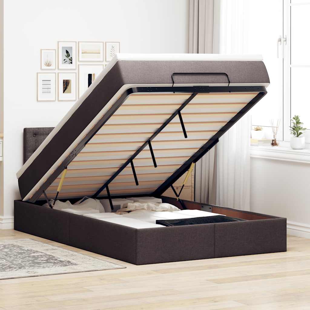 vidaXL Ottoman-Bett mit Matratze & LEDs Dunkelbraun 120x190 cm Stoff