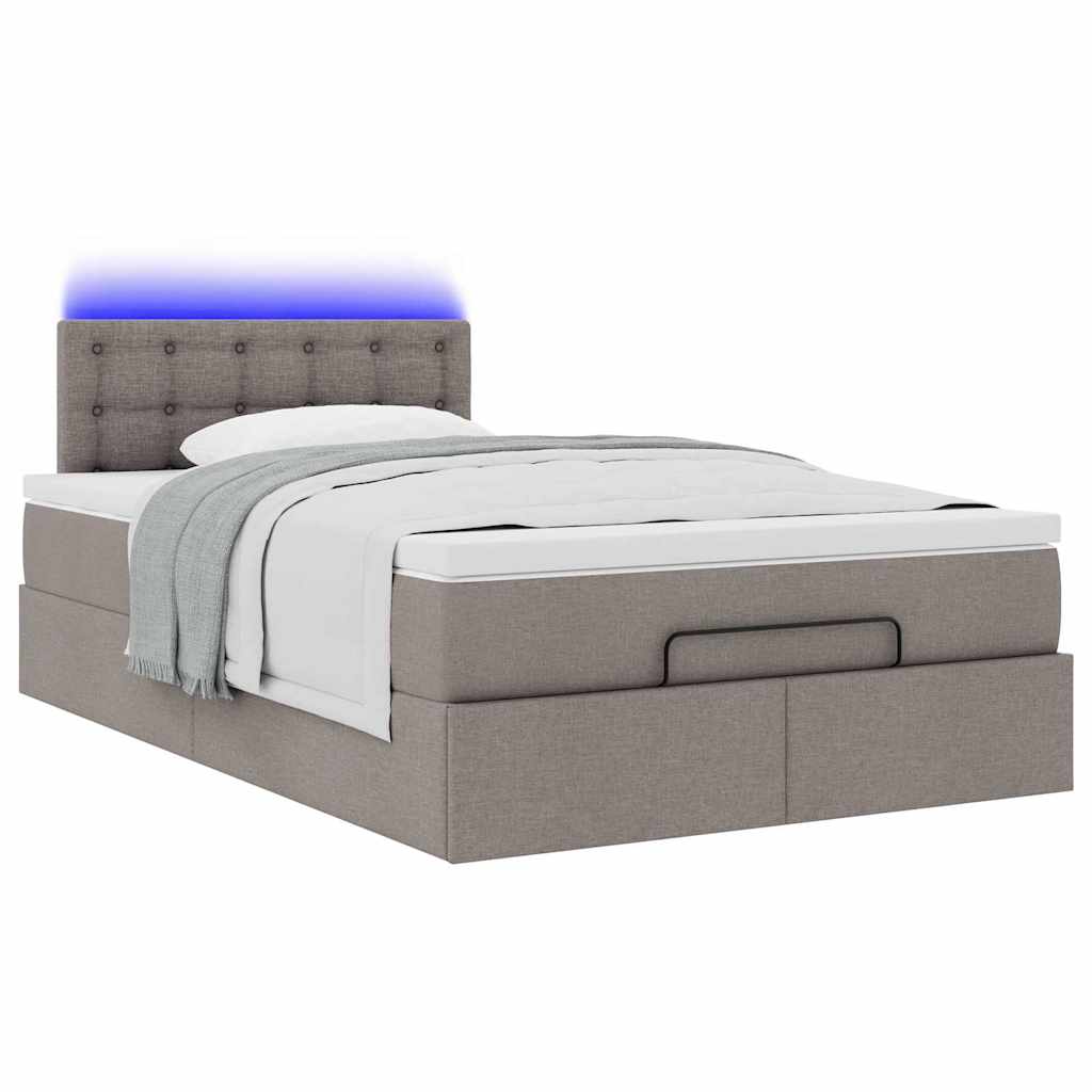 Ottomane Bett mit Matratze & LEDs Taupe 120x190 cm Stoff