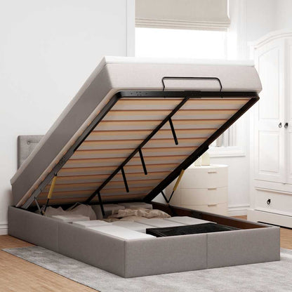 Ottomane Bett mit Matratze & LEDs Taupe 120x190 cm Stoff