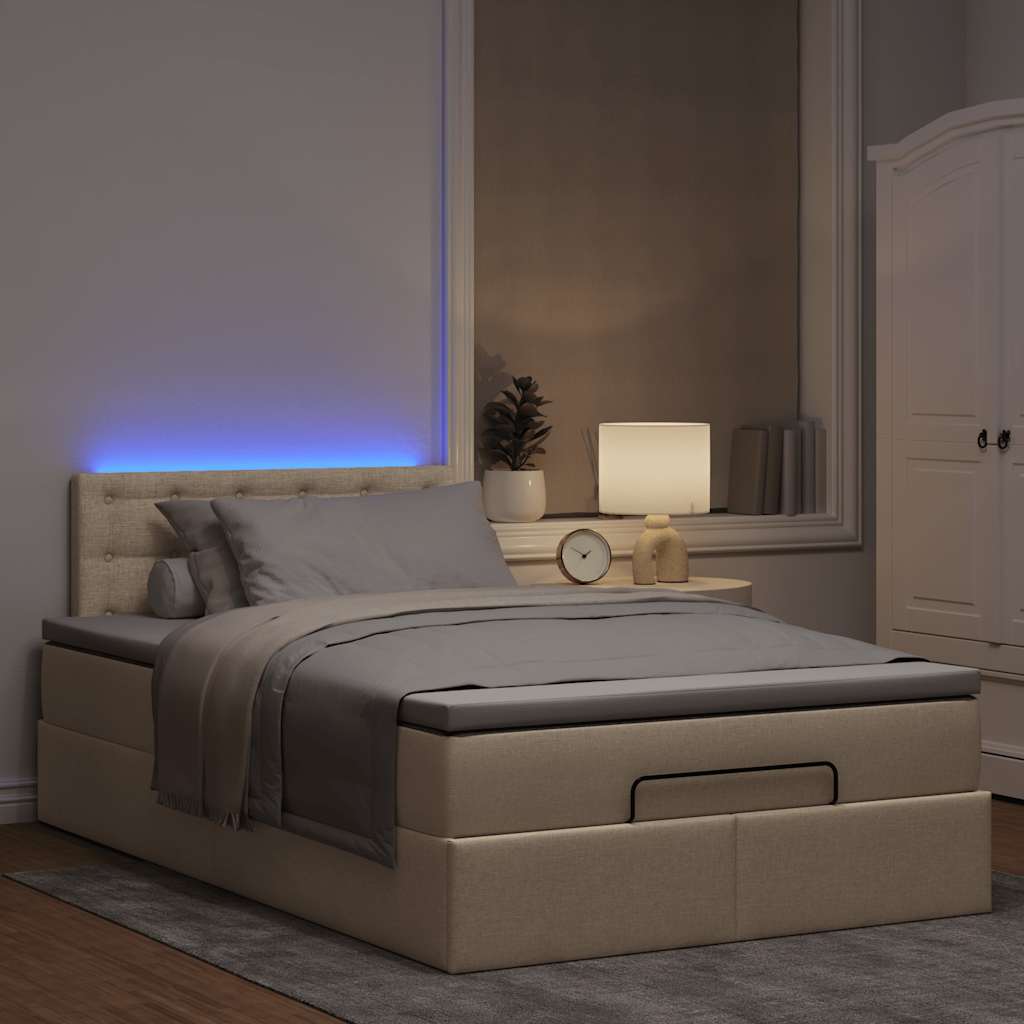 vidaXL Ottomane Bett mit Matratze & LEDs Creme 120x190 cm Stoff