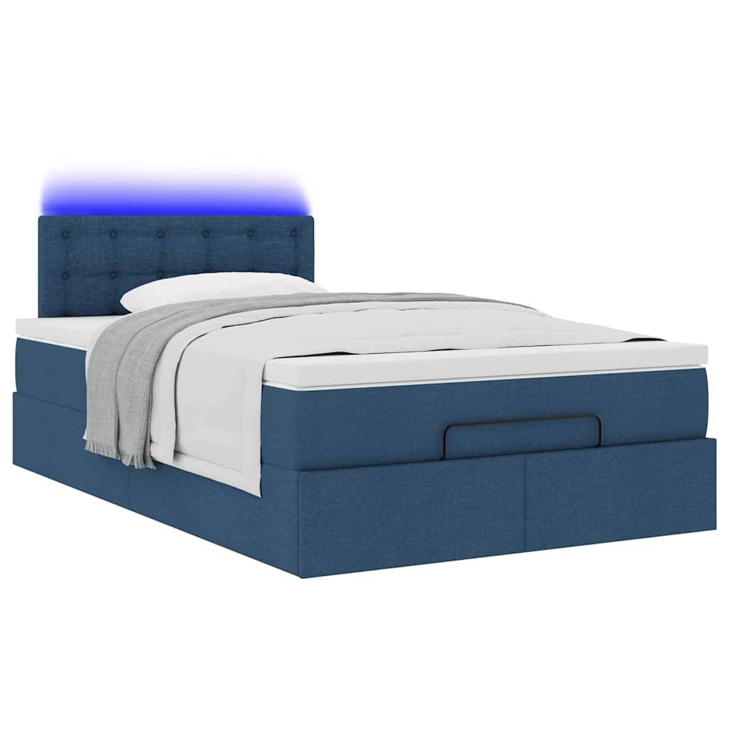 vidaXL Ottomane Bett mit Matratze & LEDs Blau 120x190 cm Stoff