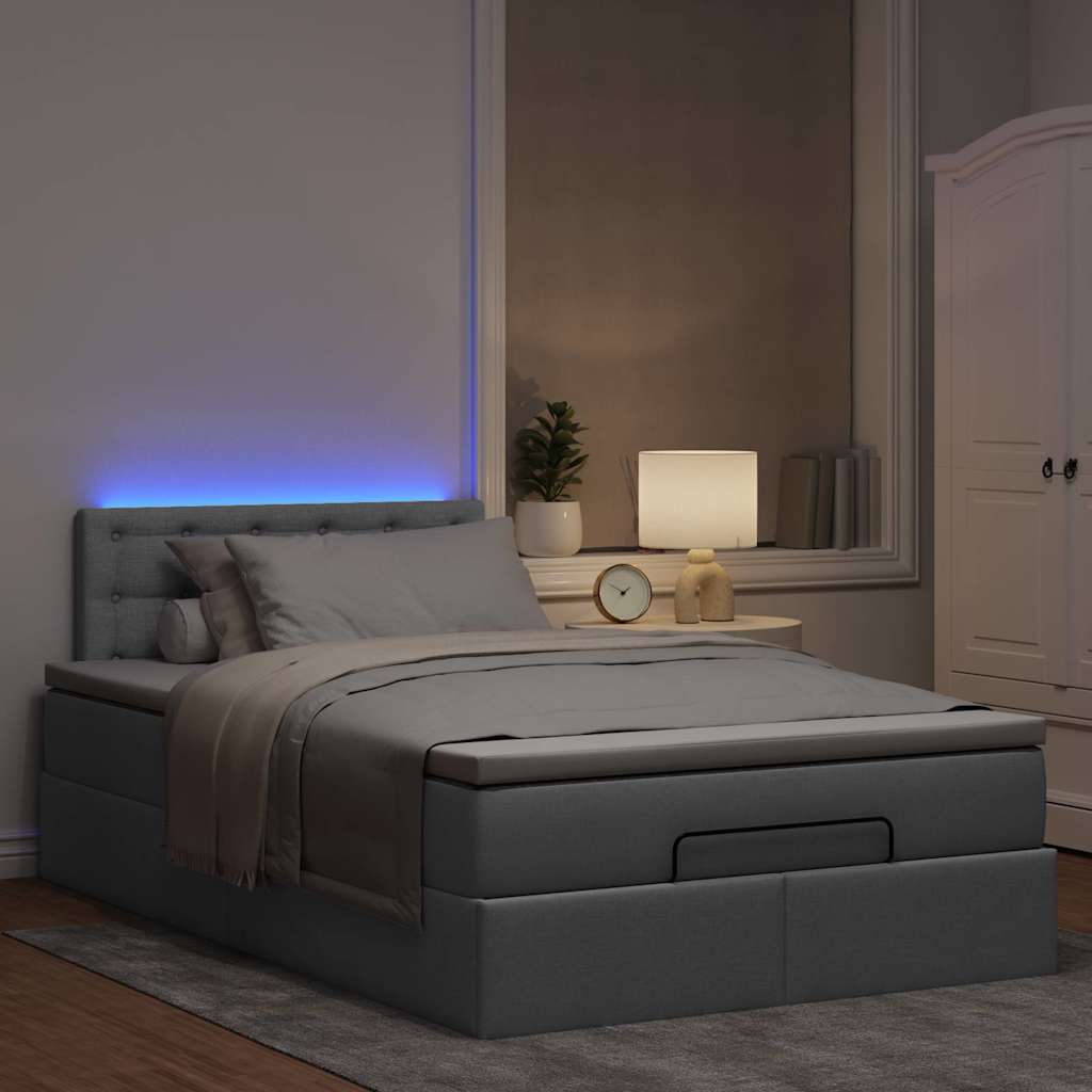 vidaXL Lit ottoman avec matelas et LED gris clair 120x200 cm Tissu