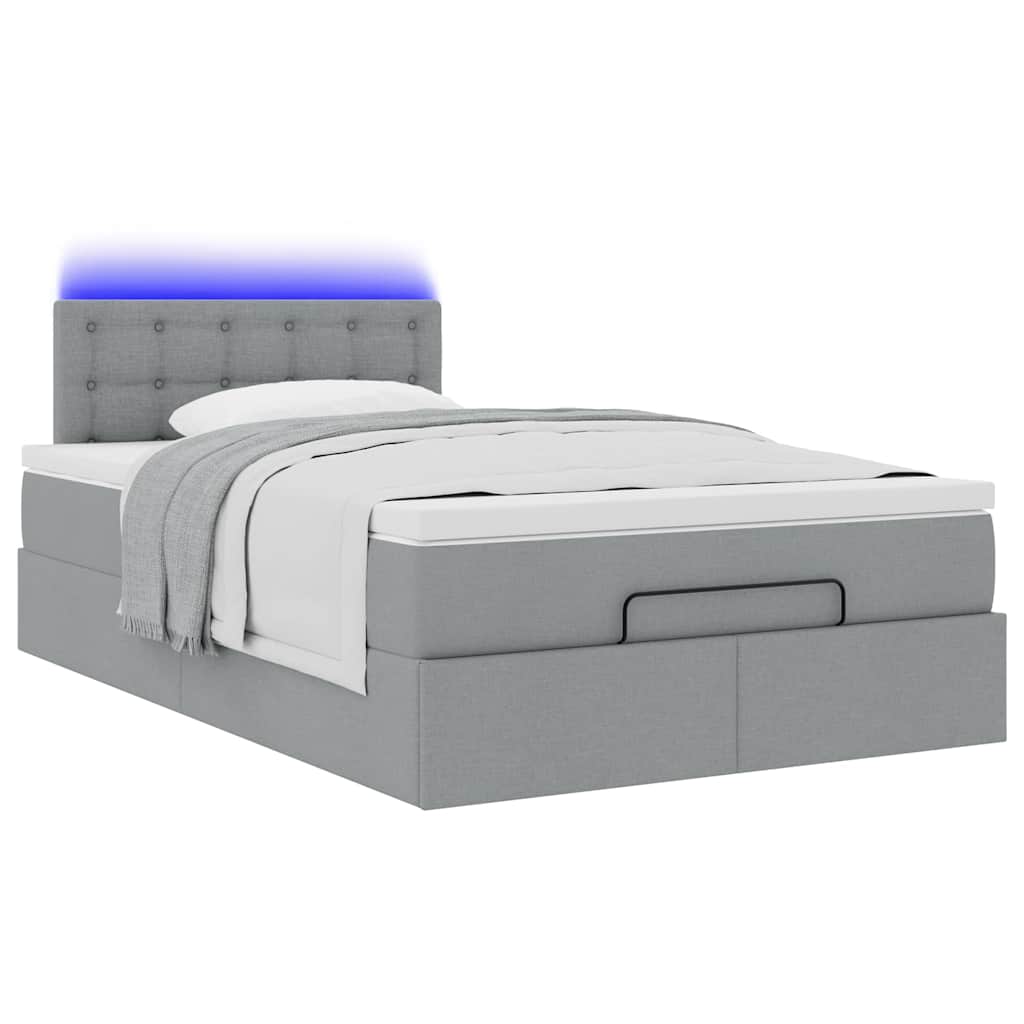 vidaXL Lit ottoman avec matelas et LED gris clair 120x200 cm Tissu