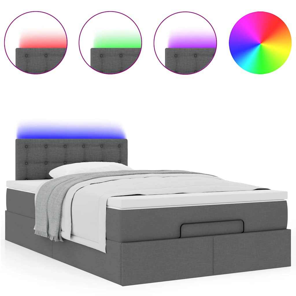 vidaXL Ottomane Bett mit Matratze & LEDs Dunkelgrau 120x200 cm Stoff