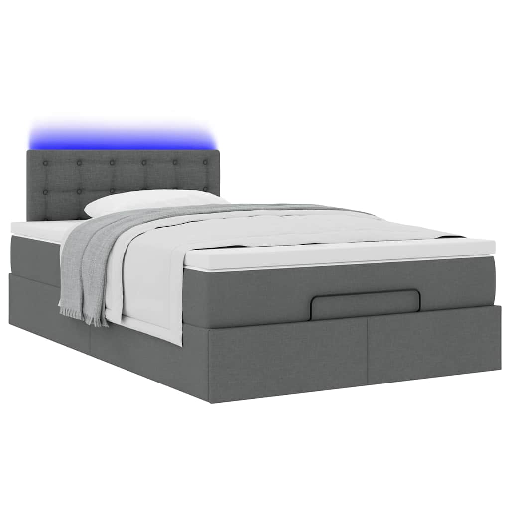 vidaXL Ottomane Bett mit Matratze & LEDs Dunkelgrau 120x200 cm Stoff