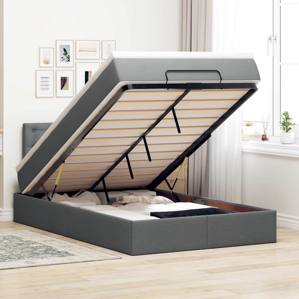 vidaXL Ottomane Bett mit Matratze & LEDs Dunkelgrau 120x200 cm Stoff