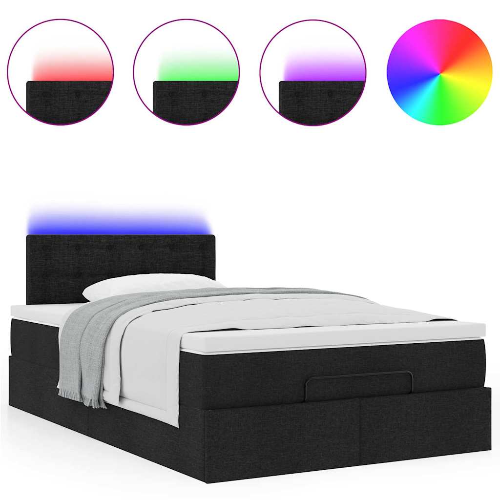 vidaXL Lit ottoman avec matelas et LED Noir 120x200 cm Tissu