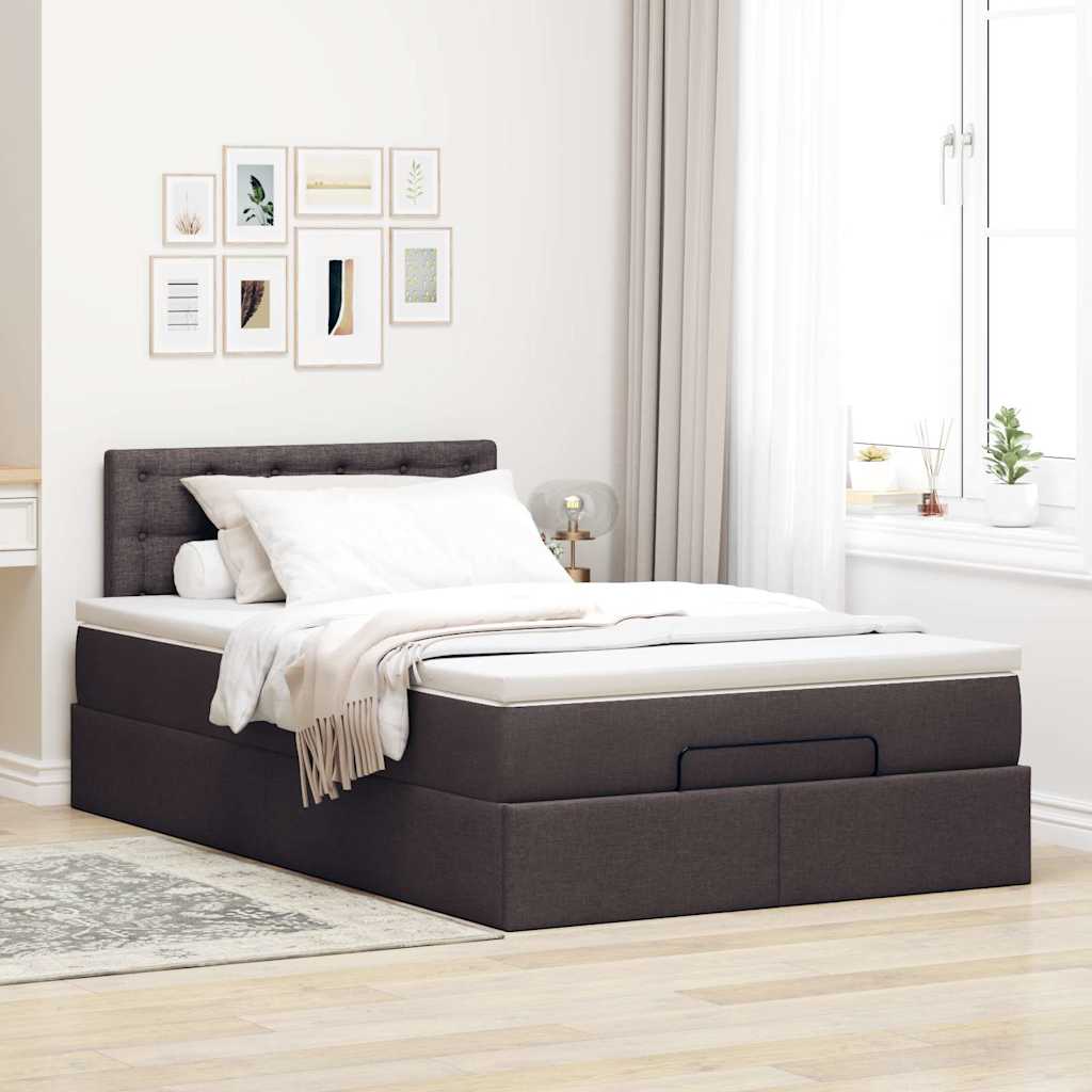 vidaXL Ottoman-Bett mit Matratze & LEDs Dunkelbraun 120x200 cm Stoff