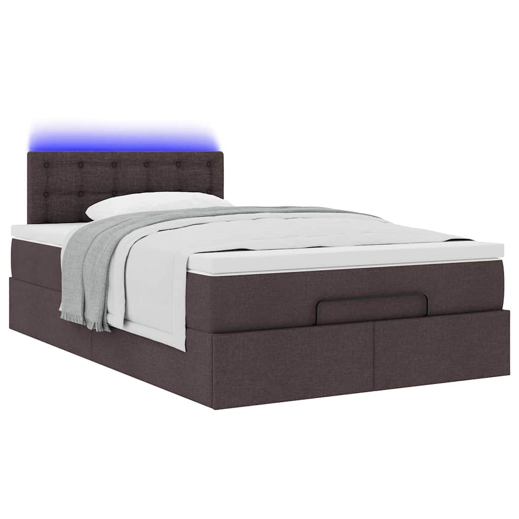 vidaXL Ottoman-Bett mit Matratze & LEDs Dunkelbraun 120x200 cm Stoff