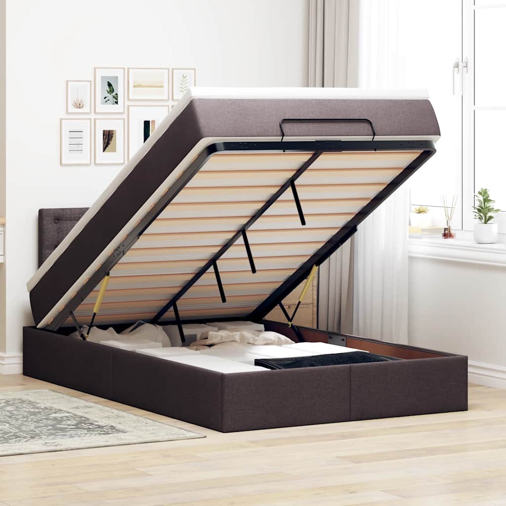 vidaXL Ottoman-Bett mit Matratze & LEDs Dunkelbraun 120x200 cm Stoff
