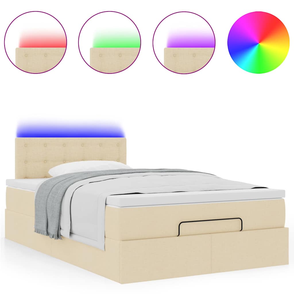 vidaXL Ottoman-Bett mit Matratze & LEDs Creme 120x200 cm Stoff