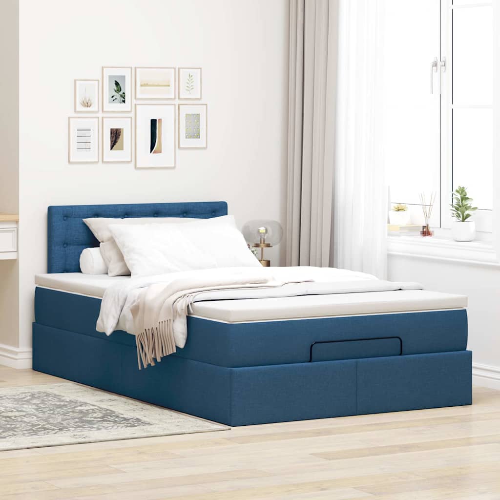 vidaXL Lit ottoman avec matelas et LED bleu 120x200 cm Tissu