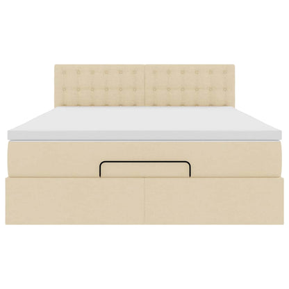 Ottomane Bett mit Matratze & LEDs Creme 140x190 cm Stoff