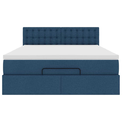 Ottomane Bett mit Matratze & LEDs Blau 140x190 cm Stoff