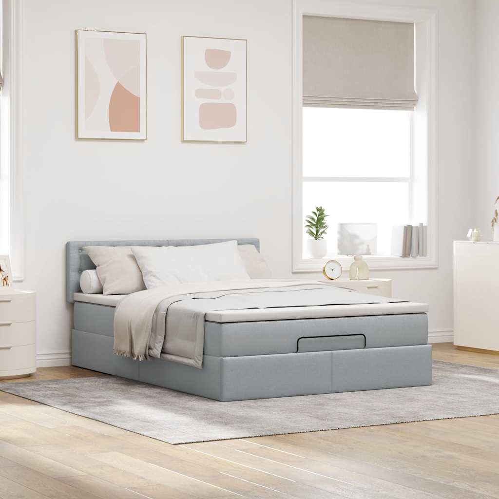 vidaXL Ottoman-Bett mit Matratze & LEDs Hellgrau 140x200 cm Stoff