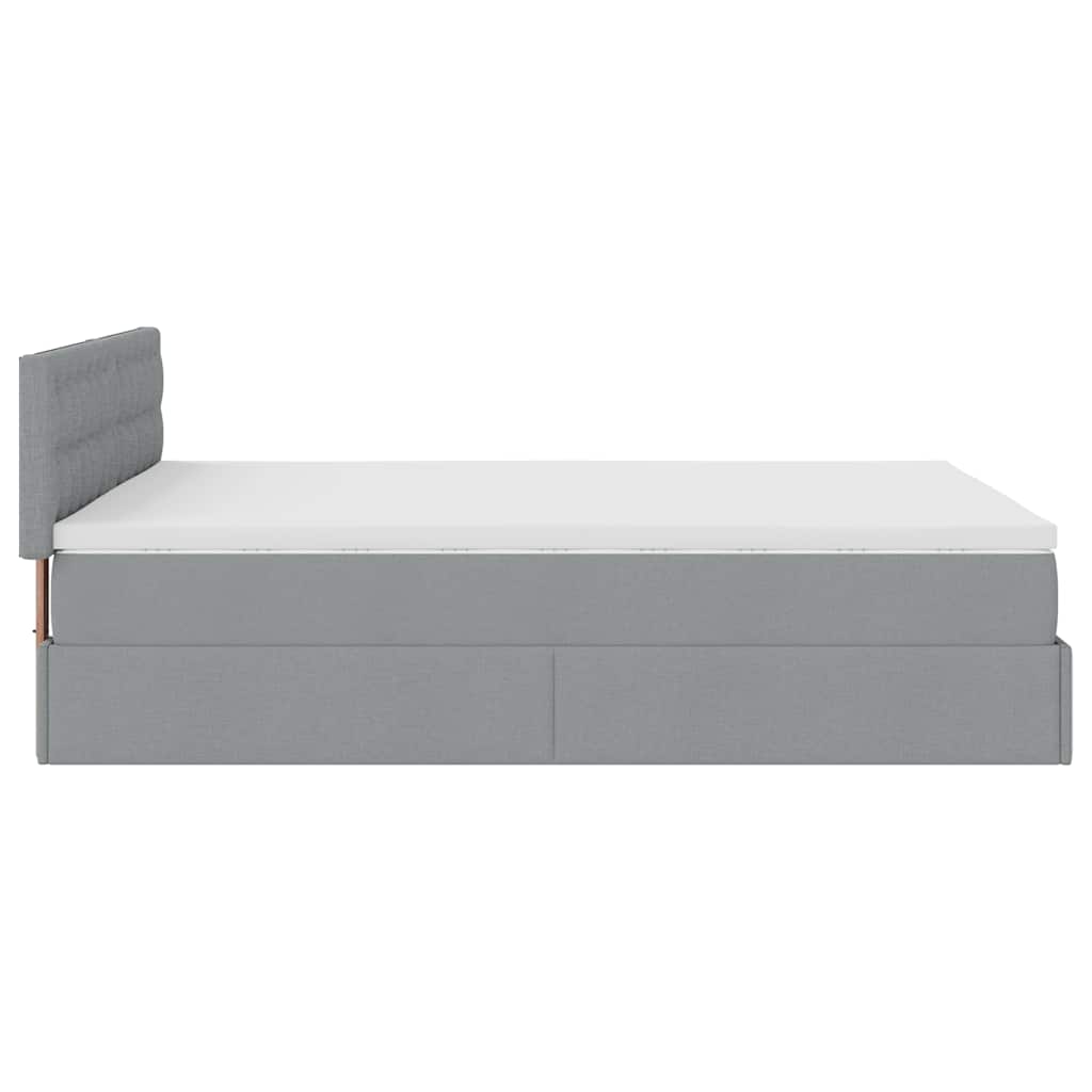 Ottoman-Bett mit Matratze & LEDs Hellgrau 140x200 cm Stoff