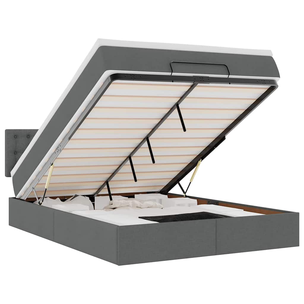 vidaXL Lit ottoman avec matelas et LED gris foncé 140x200 cm Tissu
