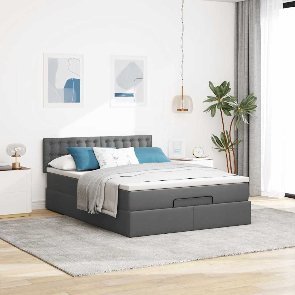 vidaXL Lit ottoman avec matelas et LED gris foncé 140x200 cm Tissu