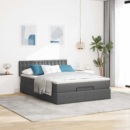 vidaXL Lit ottoman avec matelas et LED gris foncé 140x200 cm Tissu