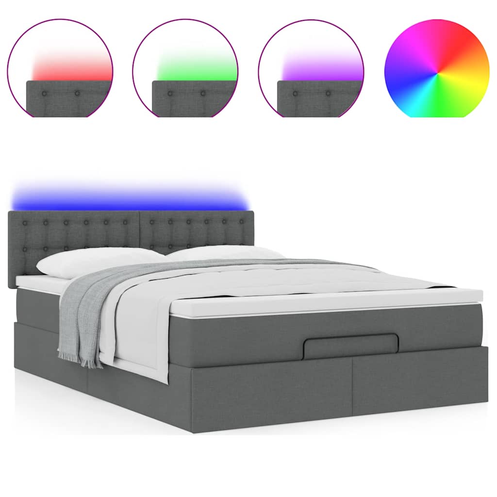vidaXL Lit ottoman avec matelas et LED gris foncé 140x200 cm Tissu