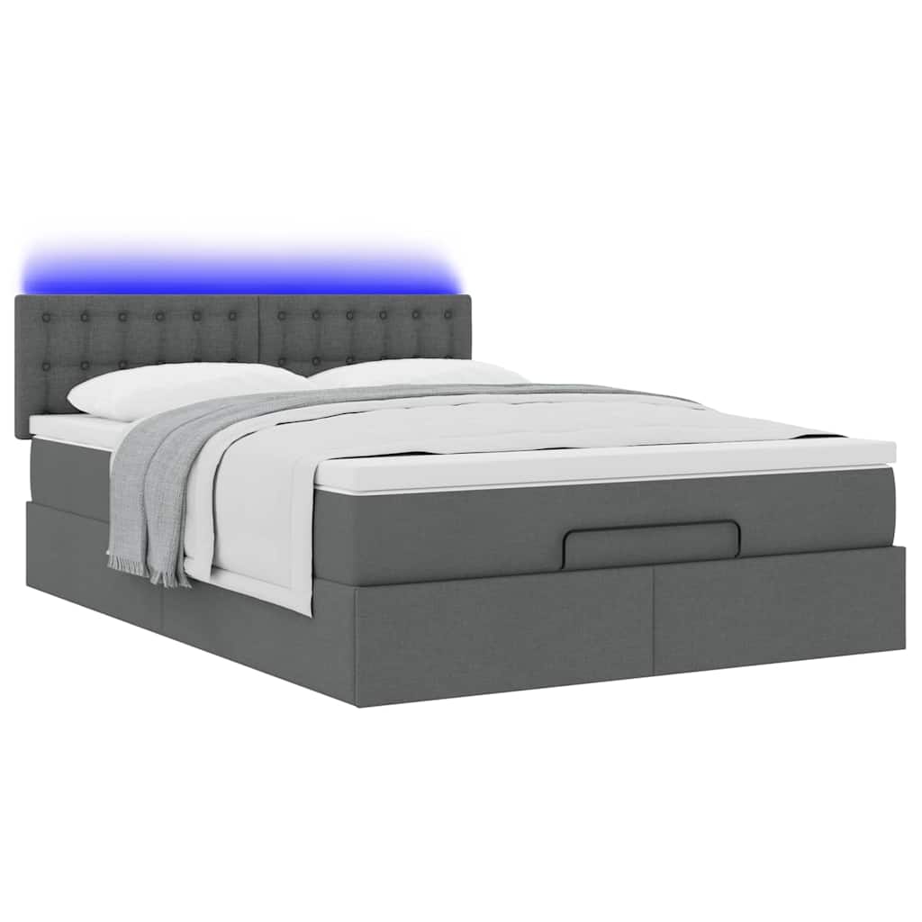 vidaXL Lit ottoman avec matelas et LED gris foncé 140x200 cm Tissu
