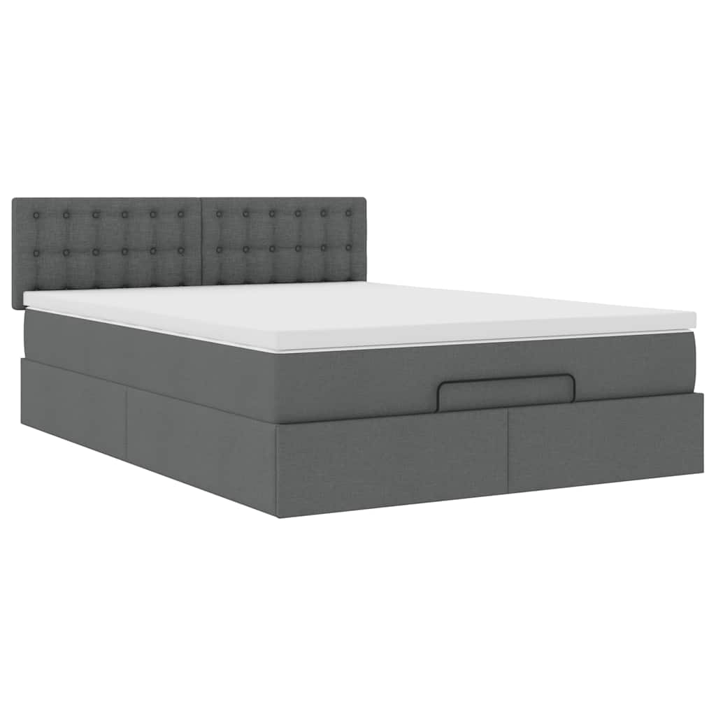 vidaXL Lit ottoman avec matelas et LED gris foncé 140x200 cm Tissu