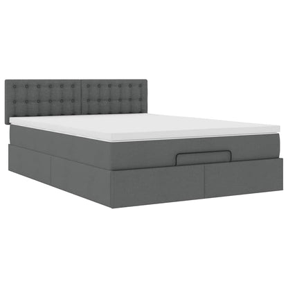 vidaXL Lit ottoman avec matelas et LED gris foncé 140x200 cm Tissu