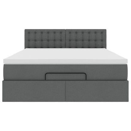 vidaXL Lit ottoman avec matelas et LED gris foncé 140x200 cm Tissu
