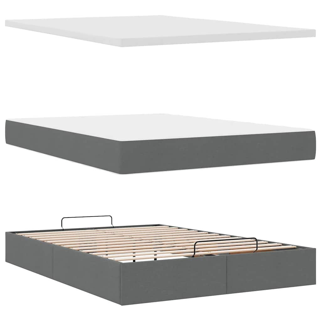 vidaXL Lit ottoman avec matelas et LED gris foncé 140x200 cm Tissu