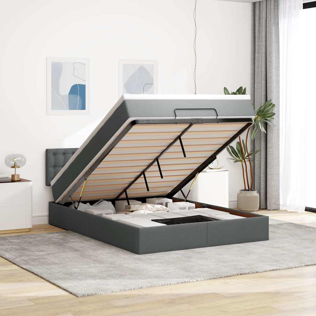 vidaXL Lit ottoman avec matelas et LED gris foncé 140x200 cm Tissu