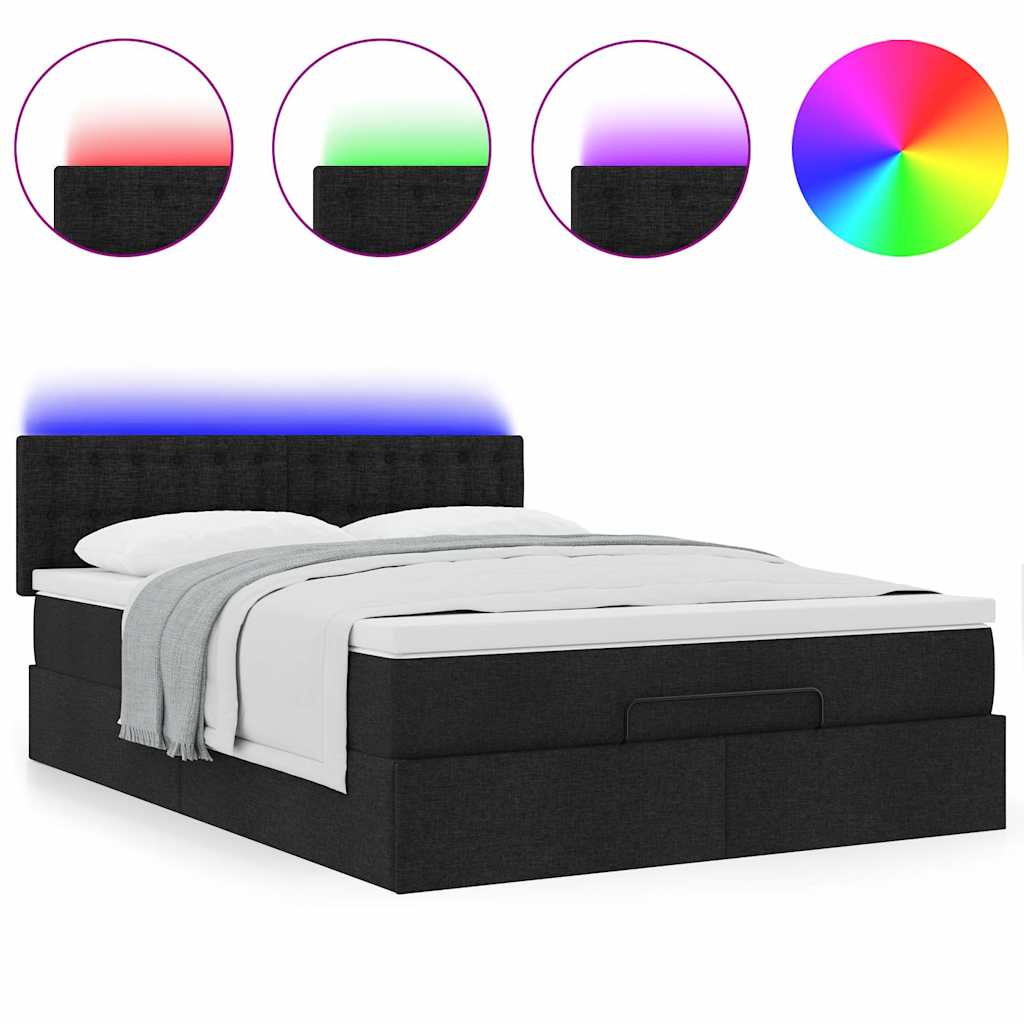 vidaXL Ottomane Bett mit Matratze & LEDs Schwarz 140x200 cm Stoff